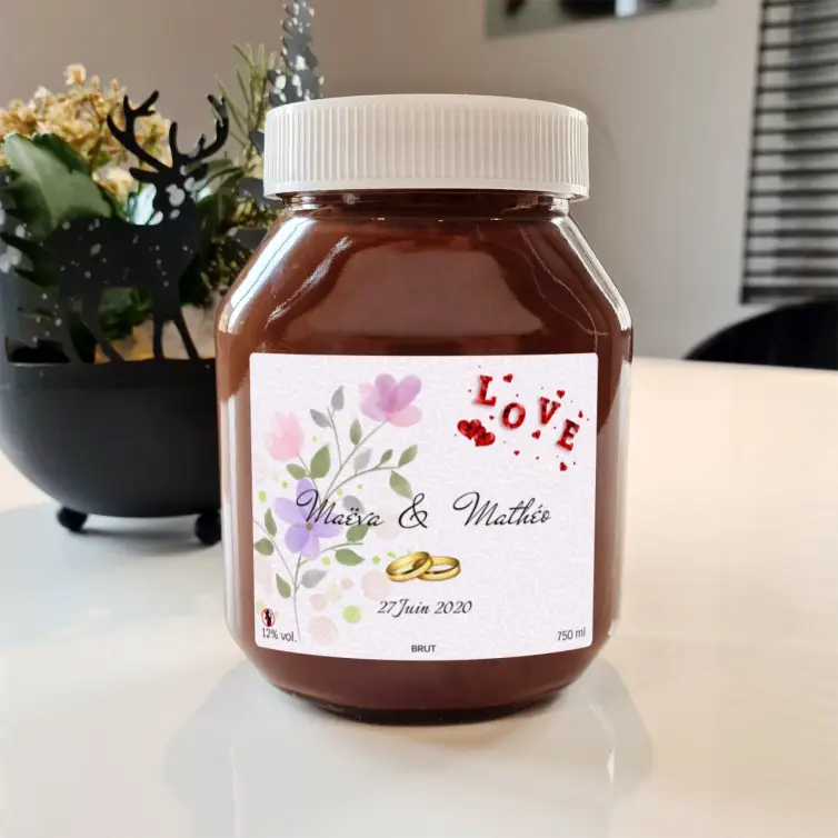 Étiquette de mariage personnalisée romantique avec fleurs et alliance