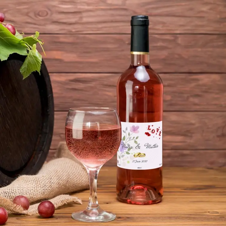 Étiquette de mariage personnalisée romantique avec fleurs et alliance