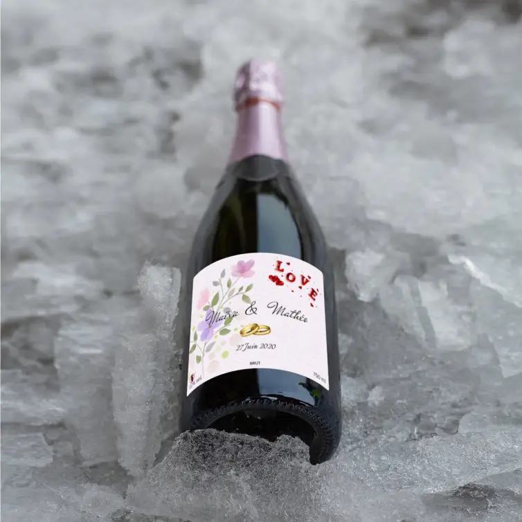 Étiquette de mariage personnalisée romantique avec fleurs et alliance