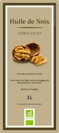 Étiquette personnalisée pour huile de noix vierge extra élégante et professionnelle
