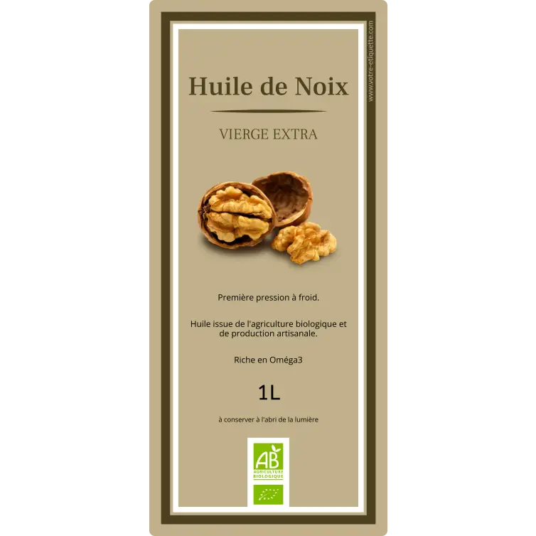 Étiquette personnalisée pour huile de noix vierge extra élégante et professionnelle