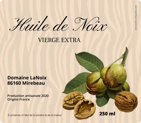 Étiquette personnalisée pour huile de noix vierge extra au design artisanal