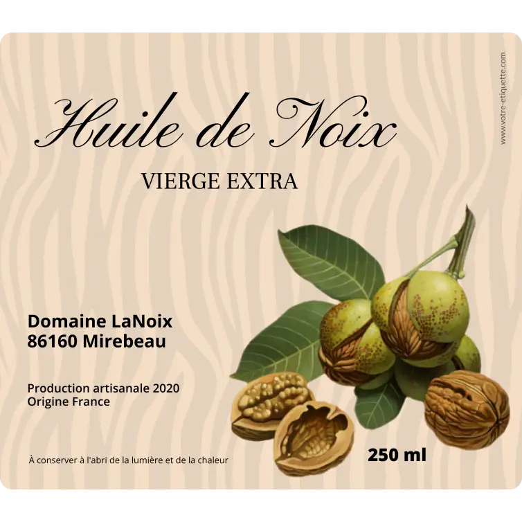 Étiquette personnalisée pour huile de noix vierge extra au design artisanal