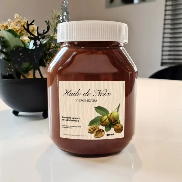 Étiquette personnalisée pour huile de noix vierge extra au design artisanal