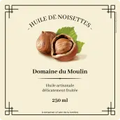 Étiquette personnalisée pour huile de noisettes artisanale et élégante