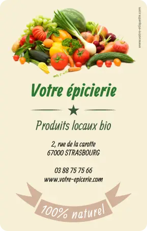 Étiquette personnalisée pour épicerie locale avec design coloré et informations claires