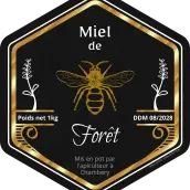 Étiquette personnalisée miel sur papier premium noir mat