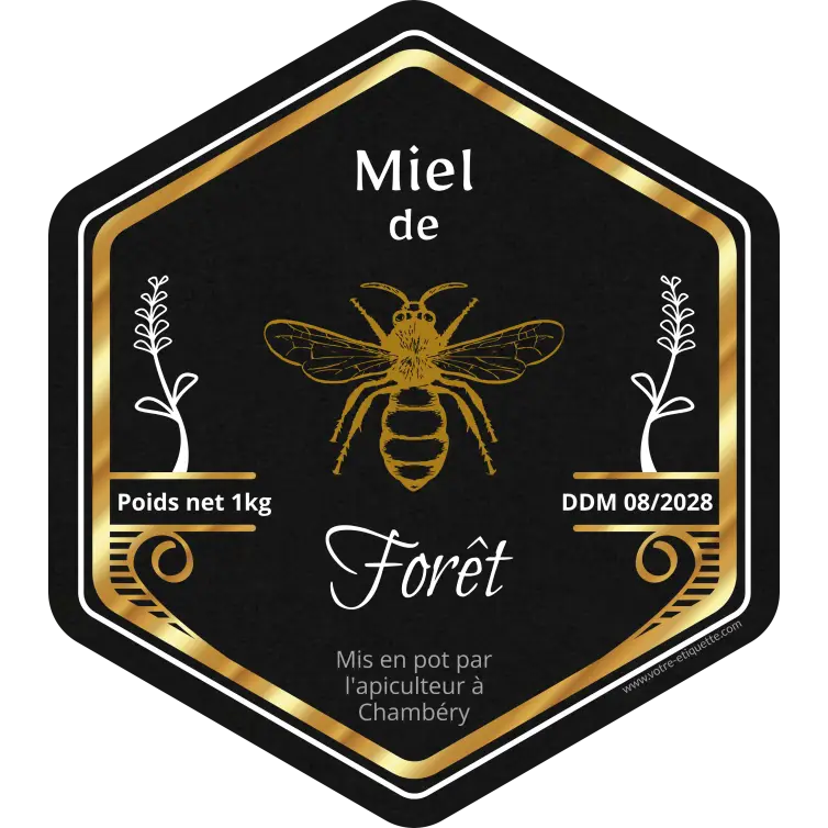 Étiquette personnalisée miel sur papier premium noir mat