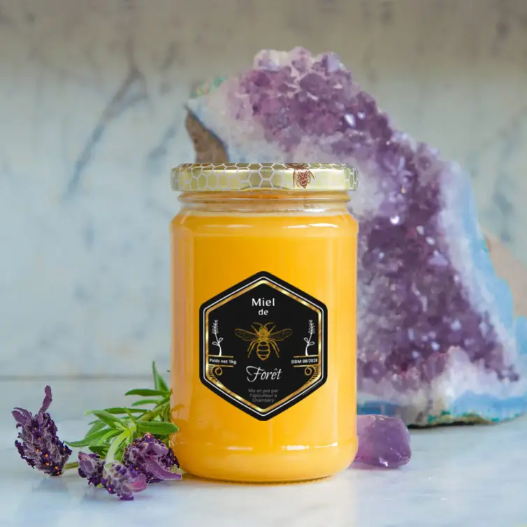 Étiquette personnalisée miel sur papier premium noir mat